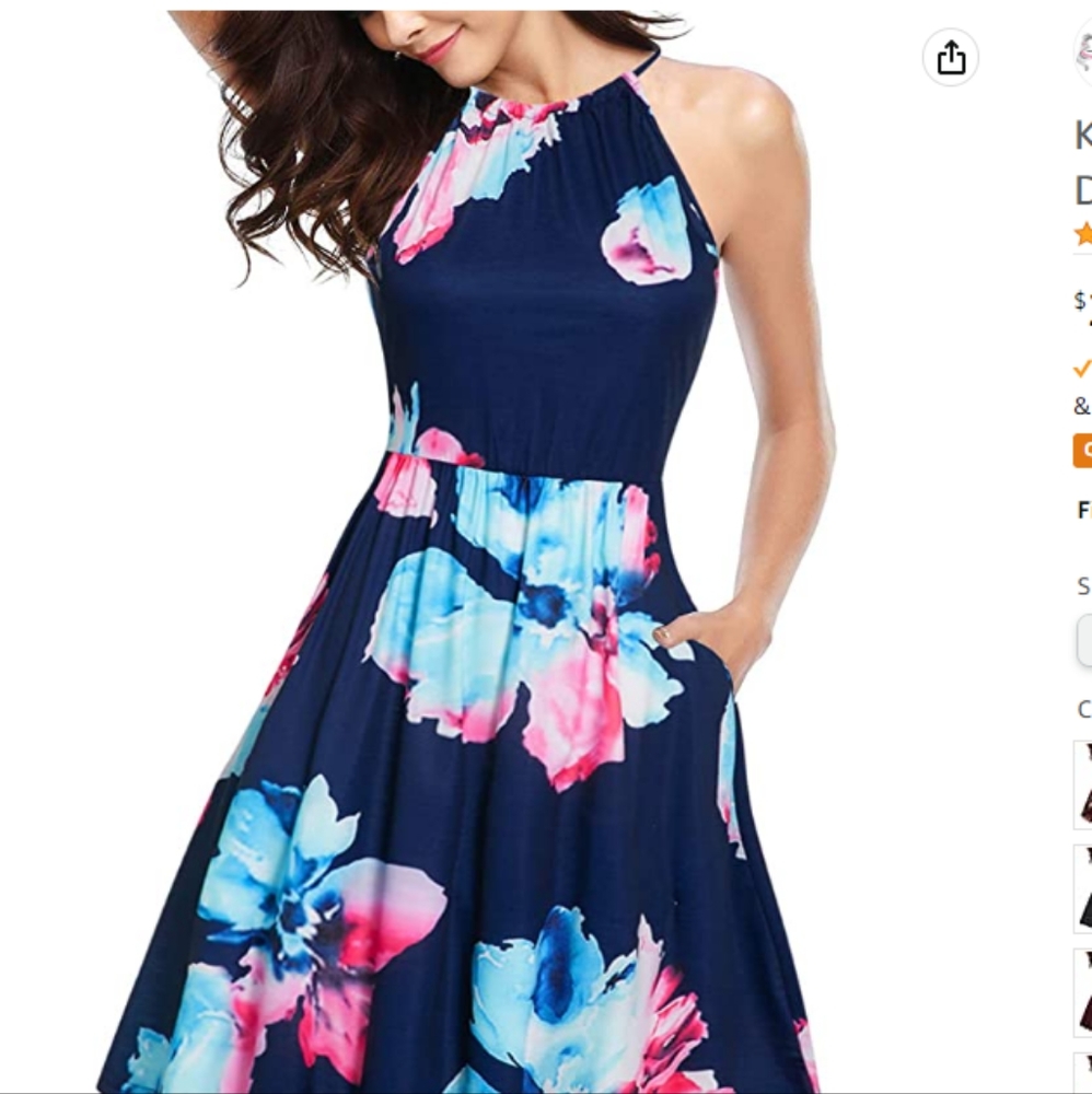 KILIG Halter Neck Floral Summer Dress Casual Sundress with Pockets mediu